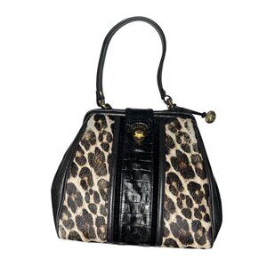 Brahmin Hobo Bag Leopard Print Pony Hair Crocodile Leather Gold Hardware Vintage